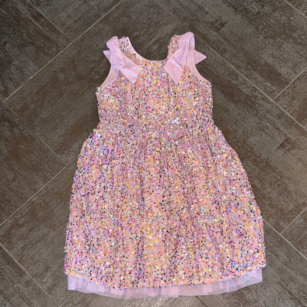 Sparkling lavender Sequin Spring Party Dress with Bow Shoulders girls size XL 14